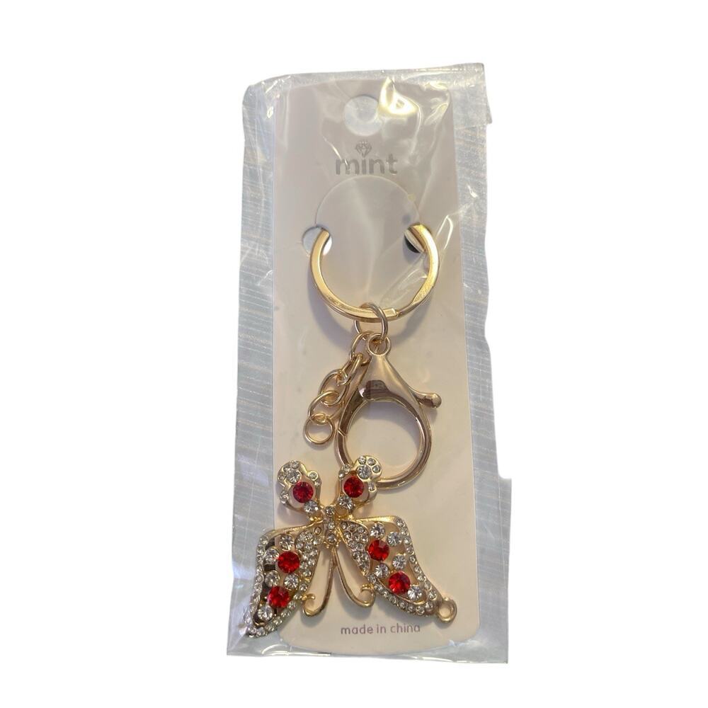 MINT CLEAR AND RED SPARKLES BUTTERFRY KEYCHAIN